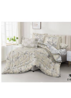 Buy King Size 6 Piece Duvet Cover Set Contemporary Leaf Print Bedding Sets, Smooth Cotton Material Modern Geometric Print in UAE