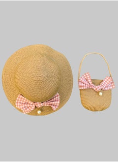 اشتري The Girl Cap Straw Hat & Shoulder Bag Set Summer Hat for Kids Outdoor Party Dress Up Set - Girls Wide Brim Set of 2 Pcs في الامارات