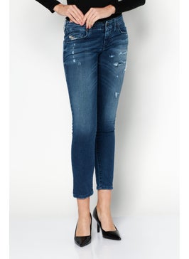 Buy Women Regular Fit Skinny Rip Denim Jeans, Blue in UAE