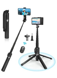 Buy 140cm Extendable Phone Tripod Stand for iPhone/Android Phone,Travel Tripod with Rechargeable Remote & Camera Connector Kit, Portable and Compact in UAE