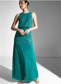 Buy Beaded Dress With Cinched Waist in UAE