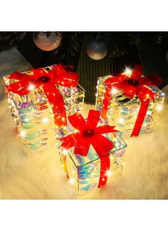 Buy Set Of 3 Christmas Decorations, 140 Leds Light Up Boxes With Red Bows, Plug-In Lighted Xmas Boxes With Timer For Christmas Trees Holiday Display Party Indoor Decors in Saudi Arabia