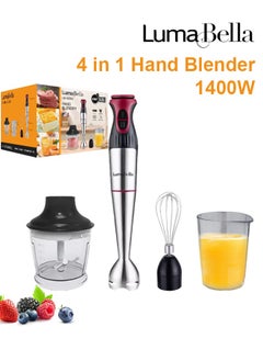 Buy 4 in 1 Hand Blender,1400W Multifunctional food Processor,2-Speed Stainless Steel Hand Stick Blender with Egg Whisk, 600ml Chopper Bowl,500ml Mixing Cup for Smoothies, Puree, Baby Food in Saudi Arabia