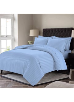 Buy HOTEL COLLECTION Stripe Double Sky Blue Duvet Cover set with 2 Pillow Case 220x240 cm in UAE