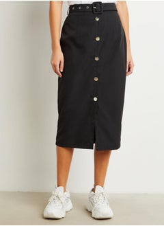 Buy Button Closure Midi Skirt with Belt in Saudi Arabia