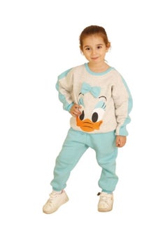 Buy Girls  winter pajama - casual -  training suit for outing, clubs and home - cotton – Blue & Off-white color - pockets with pants in Egypt