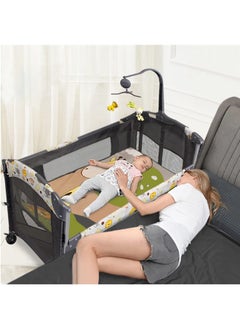 اشتري 5 In1 Baby Comfortable Bedside Sleeper,Baby Cribs With Toys & Music Box,Foldable Portable Travel Crib For Girl Boy Infant Newborn في السعودية