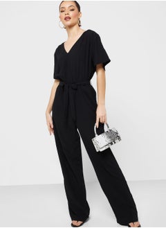 Buy V-Neck Tie Detail Jumpsuit in Saudi Arabia