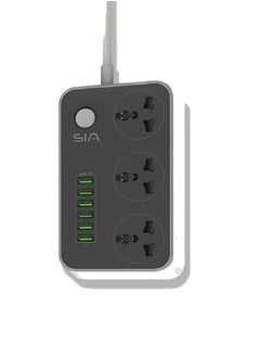 اشتري SIA ENDURING POWER STRIP 6USB-A & 3 POWER SOCKETS - Black/White في مصر