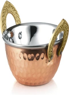 اشتري Kedge 5 Por Stainless Steel Pure Copper Hammered Finish Round Karahi With Brass Handle, 2 Litre Capacity في الامارات