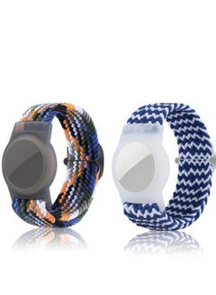 اشتري 2 Pcs Kids Bracelet Strap Compatible with AirTag Holder Woven Wrist Nylon Adjustable Anti-Loss Airtag for Seniors（White Blue,Navy Blue） في السعودية