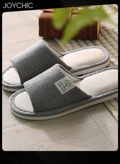 Buy New Style Men Home Linen Slipper Indoor Non-slip Wear-resistant Bedroom Slipper Sweat-absorbing and Breathable Flat Slides Grey for All Seasons in UAE
