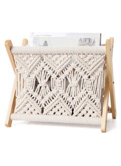 Buy Macrame Magazine Rack, Boho Storage Holder, Pre Assembled Basket Rack Standing Basket for Books, Newspapers, Swaddle Blanket, Living Room, Office, Nursery, Home Decor (33*18*26cm) in Saudi Arabia