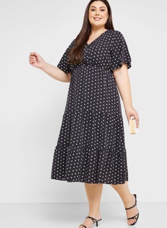 Buy Polka Dot Tiered Fit & Flare Dress in UAE