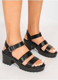 Buy Solid Ankle Strap Block Heel Sandals in Saudi Arabia