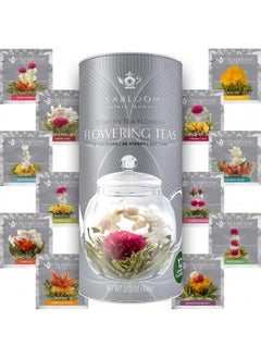 اشتري Teabloom Flowering Tea - 12 Unique Varieties of Fresh Blooming Tea Flowers - Hand-Tied Natural Green Tea Leaves & Edible Flowers - 12-Pack Gift Canister - 36 Steeps, Makes 250 Cups في الامارات