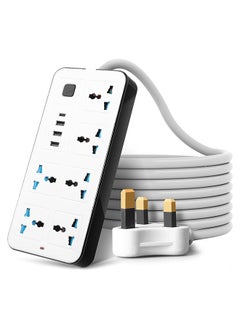 Buy Electric Extension Power Strip, Universal Extension Cord with 6 Power Socket and 3 USB Slots, 2 meter 6 Way Power Strip with USB type C PD Charging slot Extension Lead 2 meter in UAE