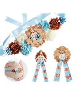 Buy Blue Teddy Bear Maternity Sash Belt For Baby Shower Mommy To Be & Daddy To Be Badge Corsage Pin Set For Teddy Bear Baby Shower Decorations Supplies Bear Gender Reveal Pregnancy Flower Belly Belt in Saudi Arabia