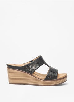 Buy Women's Textured Slip-On Sandals with Wedge Heels in UAE