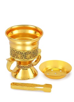 Buy Metal Frankincense Resin Incense Burner | Premium Metal Bakhoor Burner with Tong | Madkhan | Mabkhara | Oud Burner | Incence Burner | Myrrh Burner with Tongs for Yoga | Spa Aromatherapy (Gold) in UAE