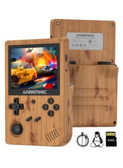 Buy RG351V Handheld Game Console, Plug & Play Video Games Supports Double TF Extend 256GB, Portable Game Console 3.5 Inch IPS Screen 2521 Games (Woodgrain) in UAE