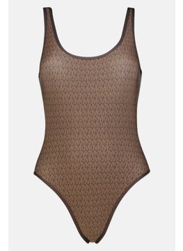 Buy Women Brand Logo One Piece Swimwear, Brown in UAE