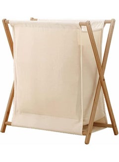 Buy Natural Bamboo Wood Laundry Hamper Sorter Bin Waterproof Portable and Collapsible Folding Clothes Basket Storage with Removable Cotton Liner Fabric Bag X Frame Design in UAE