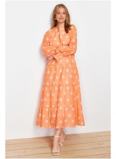 Buy Orange Floral Printed Sleeve with Rubber Detail Woven Dress TCTSS21EL3441 in Egypt