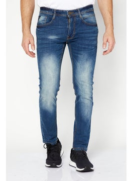 Buy Men Slim Fit Washed Stretchable Jeans, Blue in Saudi Arabia