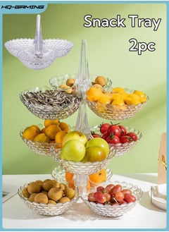 Buy Snack Tray Creative Multi-layer Fruit Superimposed Plastic Plate Candy Dessert Snack Storage Plate Household Dried Fruit Plate Party Use Decorative Fruit Basket (Transparent White 2PC) in Saudi Arabia