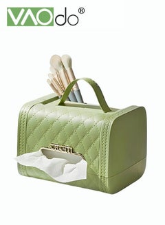 Buy Multifunctional Tissue Box Holder With Handle Back Storage Light Luxury Makeup Brush Storage Box Green in UAE