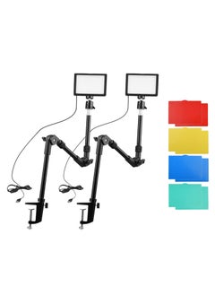 اشتري 2 حزمة USB LED فيديو ضوء 3200K-5600K عكس الضوء مع 2 حوامل طاولة، 2 محولات رأس كروية، 10 مرشحات ألوان (أحمر/أصفر/أزرق/أخضر/أبيض) لإضاءة مؤتمرات الفيديو المباشرة في السعودية