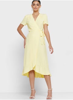 Buy Ruffle Hem Surplice Tie Dress in Saudi Arabia