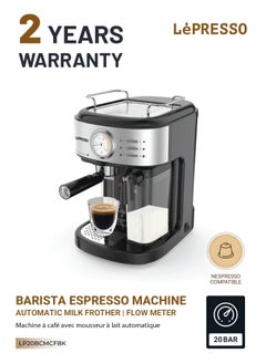 Buy Barista Espresso Coffee Machine 20 Bar Powerful Pressure Pump with Capsule Filter and Funnel Coffee Maker- Black in Saudi Arabia