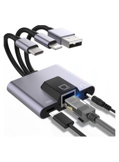 Buy USB to Ethernet Adapter, 3-in-1 Aluminum Driver Free, LAN Network Adapter with RJ45 10/100Mbps for Laptop PC with Windows/Mac OS/Phone/Pad, 3.5mm Audio Socket, Plug and Play in UAE