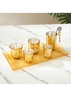 Buy Zoha 6-Piece Glass Tray With Tealight Holder Gift Set 8 x 8 x 8 cm in UAE