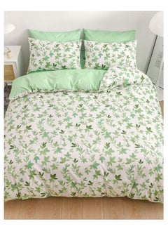 Buy Deluxe Korean Style Reversible Duvet Cover Set, Leaves with Green Color Bedsheet Soft Skin friendly Various Sizes in UAE