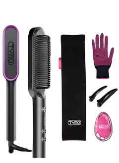 Buy Hair Straightening brush Hair Iron with Built-in Comb, Fast Heating & 5 Temp Settings & Anti-Scald, Perfect for Professional Salon at Home, Reduces Styling Time, TYMO RING Matte Black in Saudi Arabia