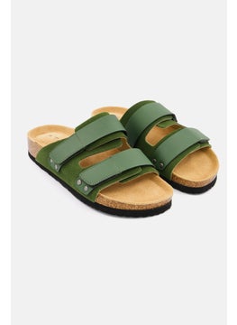 اشتري Men Velcro Flat Cork Sandals, Dark Olive Combo في السعودية