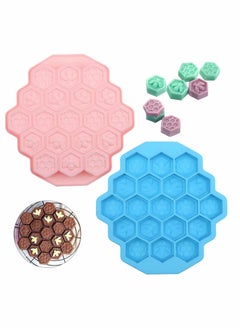 Buy Honeycomb Silicone Cake Molds 3D, Wax Melt Moulds, Muffin Cookie Baking Pan Candy Soap Making Divided Moulds, Chocolate Biscuit Fondant Mold DIY Cake Decorating Tools(Blue and Pink, 2 Pcs,19Cavities) in UAE