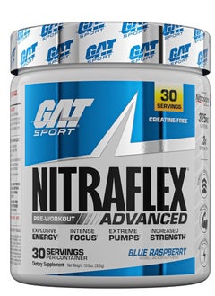 اشتري GAT SPORT Nitraflex Advanced Pre-Workout Powder, Increases Blood Flow, Boosts Strength and Energy, Improves Exercise Performance, Creatine-Free (Blue Rasbpberry, 30 Servings) في الامارات