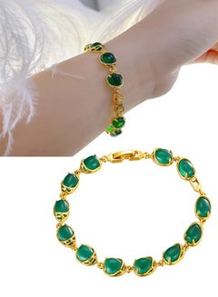 Buy 18K Yellow Gold Plated Silver Green Simulated Emerald Bracelet in Saudi Arabia