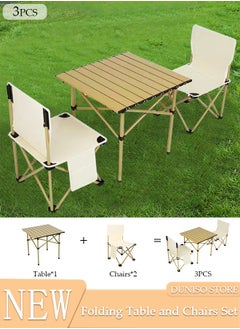 Buy 3PCS Folding Table and Chairs Set, Portable Picnic Square Table with 2 Seats,Camping Table with Easy Carrying Bag for Outdoor Camping Picnic BBQ, Party and Dining in UAE