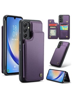 Buy Wallet Case for Samsung Galaxy A54, Premium Handmade Durable PU Leather Slim Shockproof Case with [Double Magnetic Clasp] [Card Holder] [Kickstand] [RFID Blocking] (Purple) in Egypt