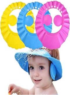 Buy IFAN® Shower Cap for Baby with Ear Shield Cover, Made of Soft and Healthy Material, Adjustable Strap Visor Bath Cap for Kids, Toddler, Children (YELLOW/PINK) (BLUE) in Egypt