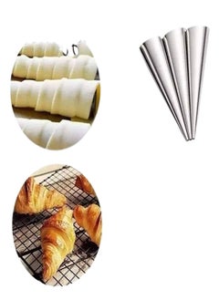 Buy "Stainless Steel Dolphin Horn Cream Molds: Cone and Tube Shaped Molds for Ice Cream Cones, Lady Locks, Puff Pastry, Cannoli Tubes, Waffle Rolls, Croissant Horns - Set of 3 Pieces" in Egypt