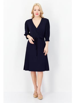 اشتري Women Plain Tie Waist Mini Dress, Navy Blue في الامارات