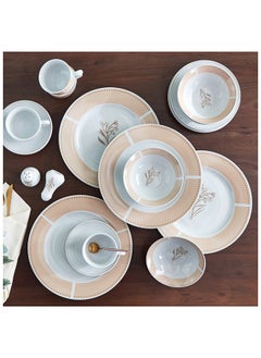 Buy Manhattan 22-Piece Porcelain Dinner Set with 4 x Dinner Plate, 4 x Soup Bowl, 4 x Dessert Plate, 4 x Cup, 4 x Saucer, 1 x Salt & Pepper Shaker in UAE