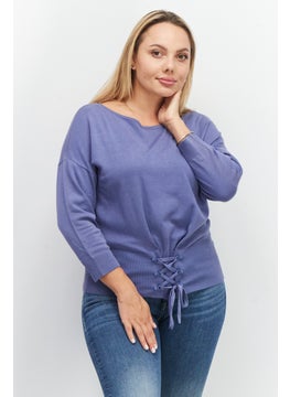 Buy Women Boat Neck 3/4 Sleeve Plain Sweater, Blue in UAE