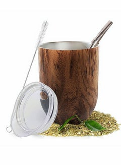 Buy Mate Tea Cup And Bombilla Straw Set 12oz double-wall Stainless Coffee Water Tea Cup Natural Mate Gourd Cup Kit For Mate Tea Loose Leaf Drinking in Saudi Arabia